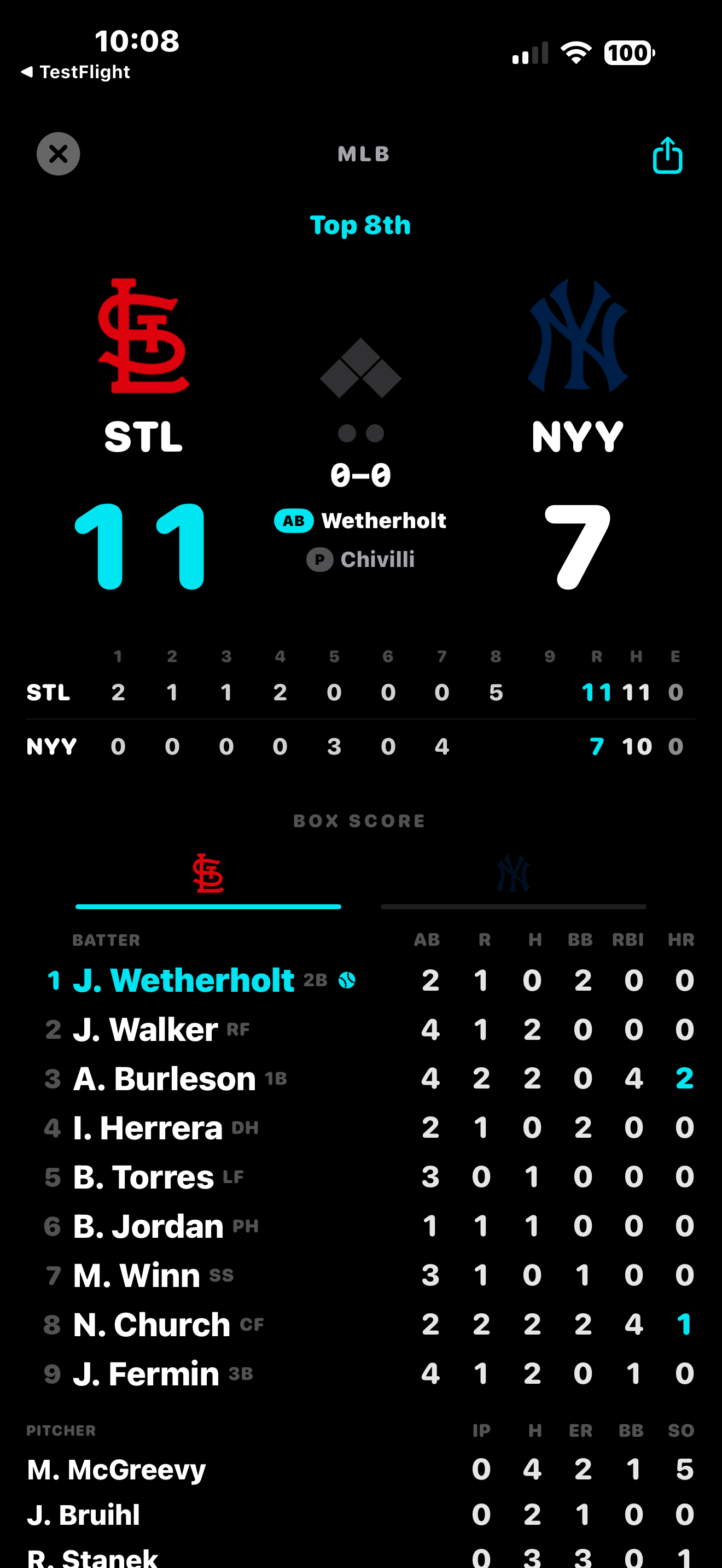 ScorePN iOS — tap-to-focus box score