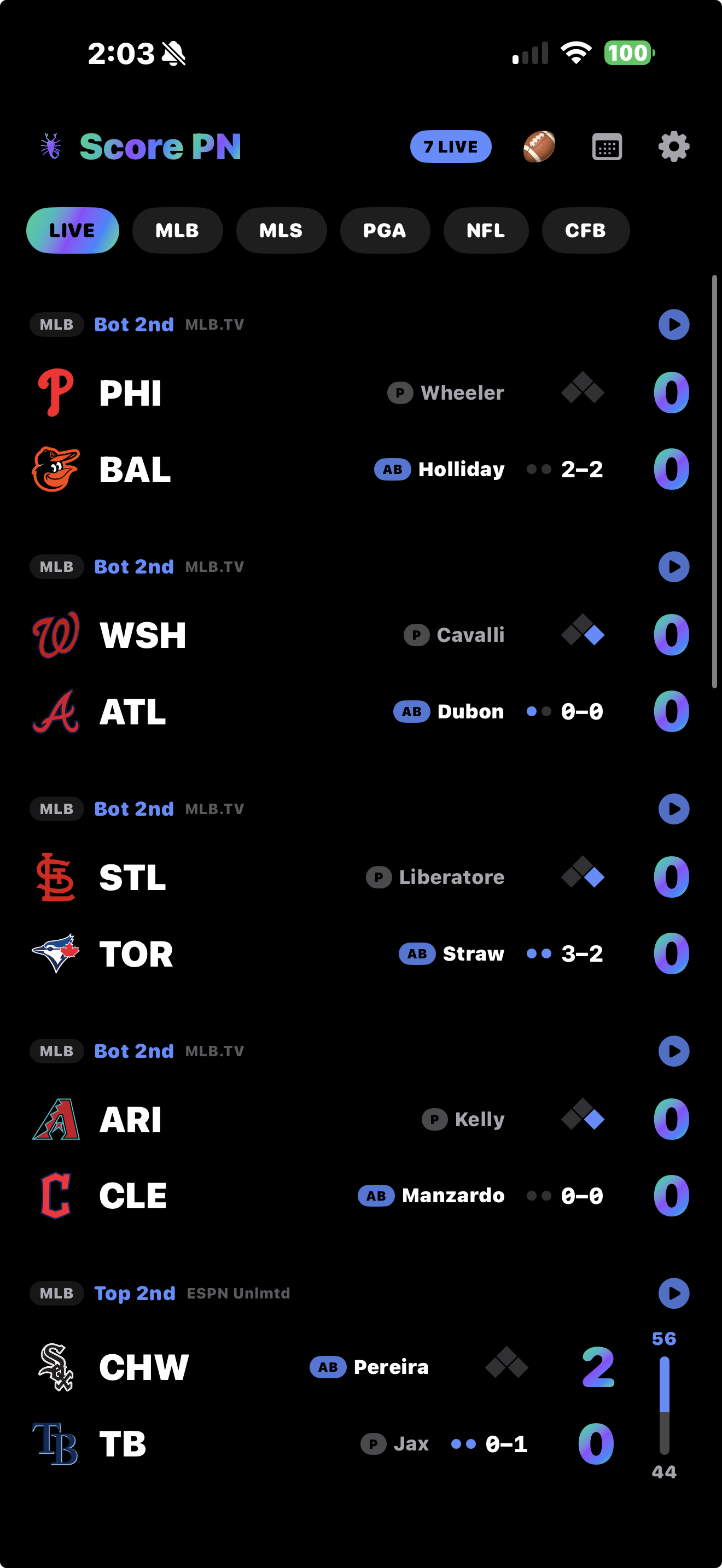 ScorePN iOS — live board